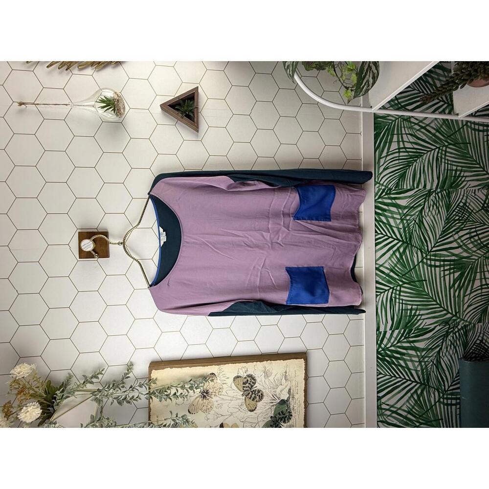 Boden Felicity Purple & Teal Colorblock Long Sleeved Pocket Top - Size - 12